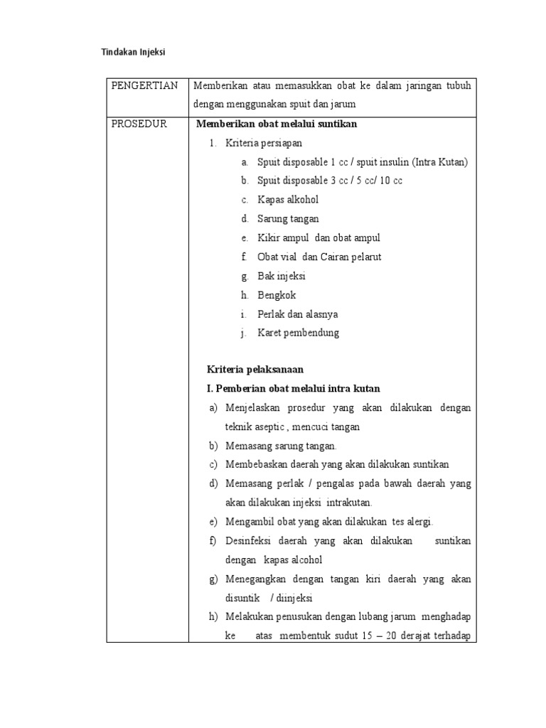 Prosedur Tindakan Injeksi Obat | PDF