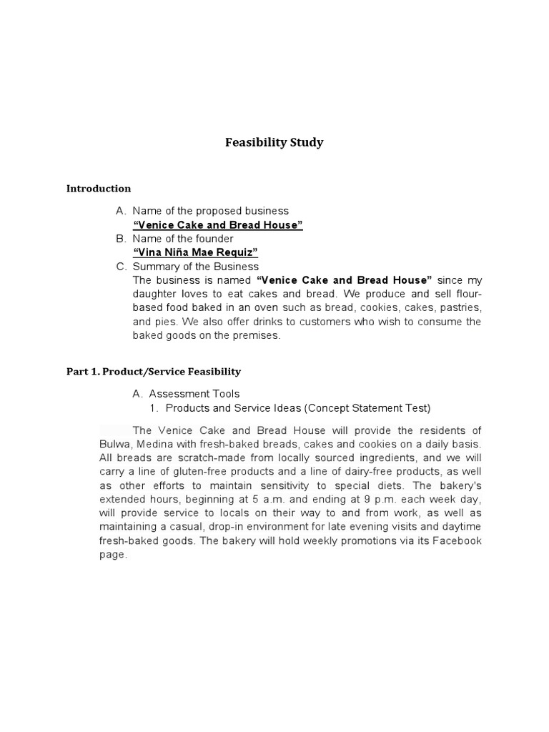Venice Cake and Bread House Feasibility Study | PDF | Cakes | Startup ...
