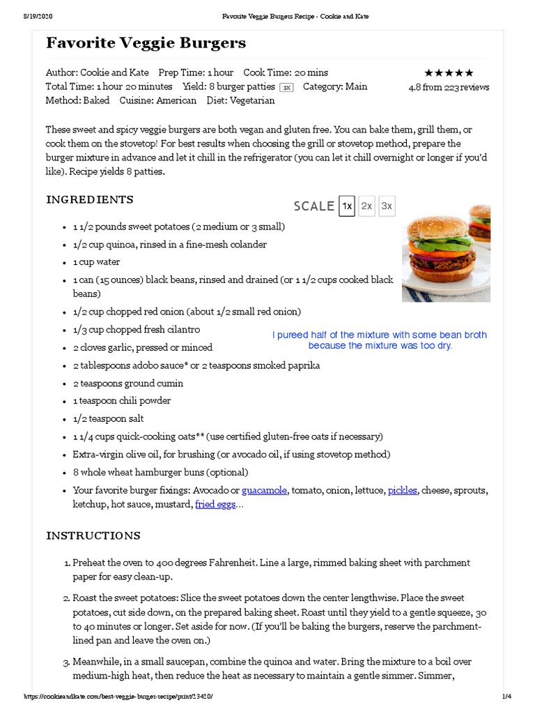 Favorite Veggie Burgers Recipe | PDF | Hamburgers | Fat