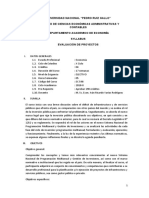 Sillabus de Evaluación de Proyectos (Electivo) 2018-II Economía- Iván Ricardo Varías Rodríguez