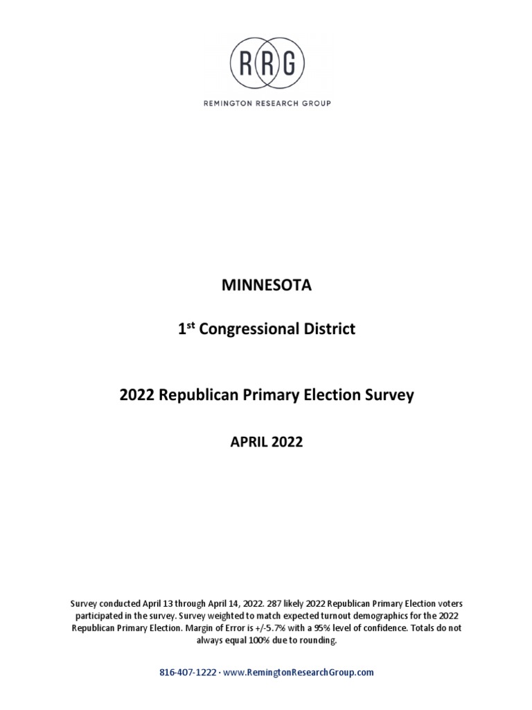 MINNESOTA 1st Congressional District 2022 Republican Primary Election ...
