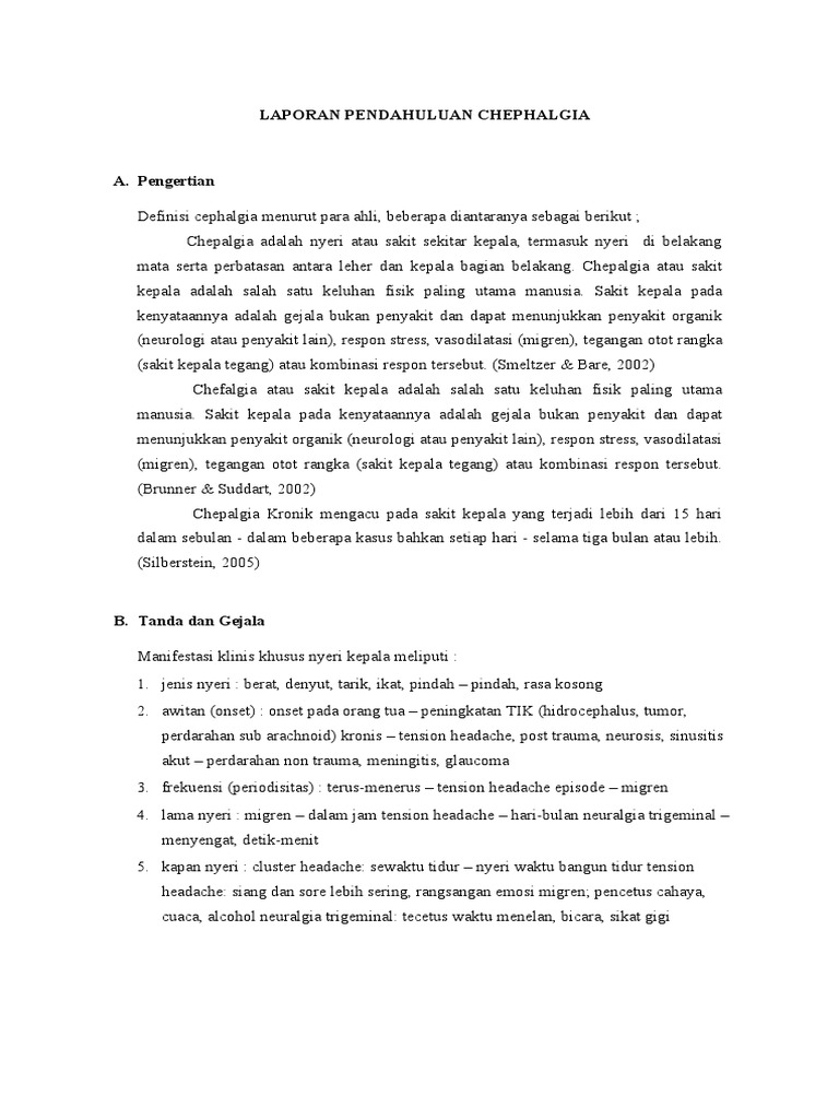 Laporan Pendahuluan Cephalgia | PDF | Pengembangan Diri