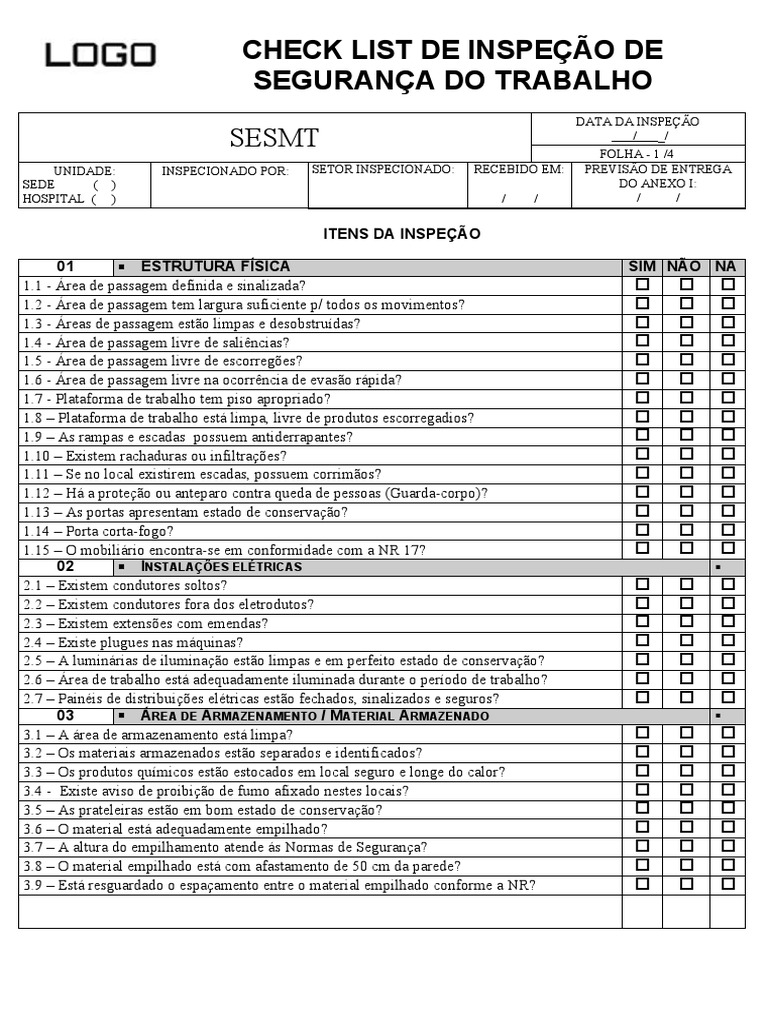 Check List de Inspeção de Segurança Do Trabalho | PDF | Segurança ...