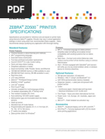 Zebra ZD500 Printer Specifications: Standard Features