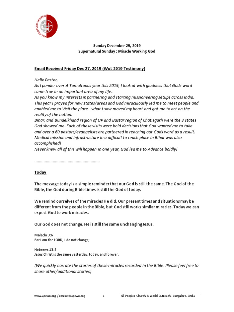 Supernatural Sunday Miracle Working God Ps Ashish Raichur Pdf Faith