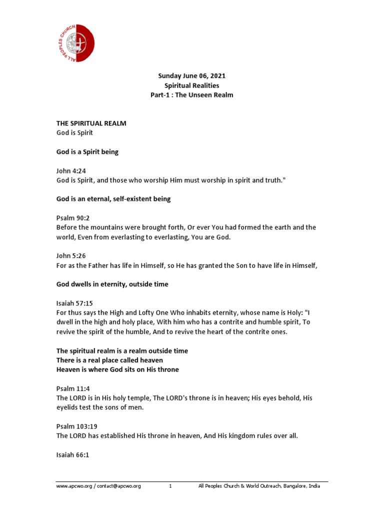 Spiritual Realities Part 1 The Unseen Realm Ps Ashish Raichur Pdf