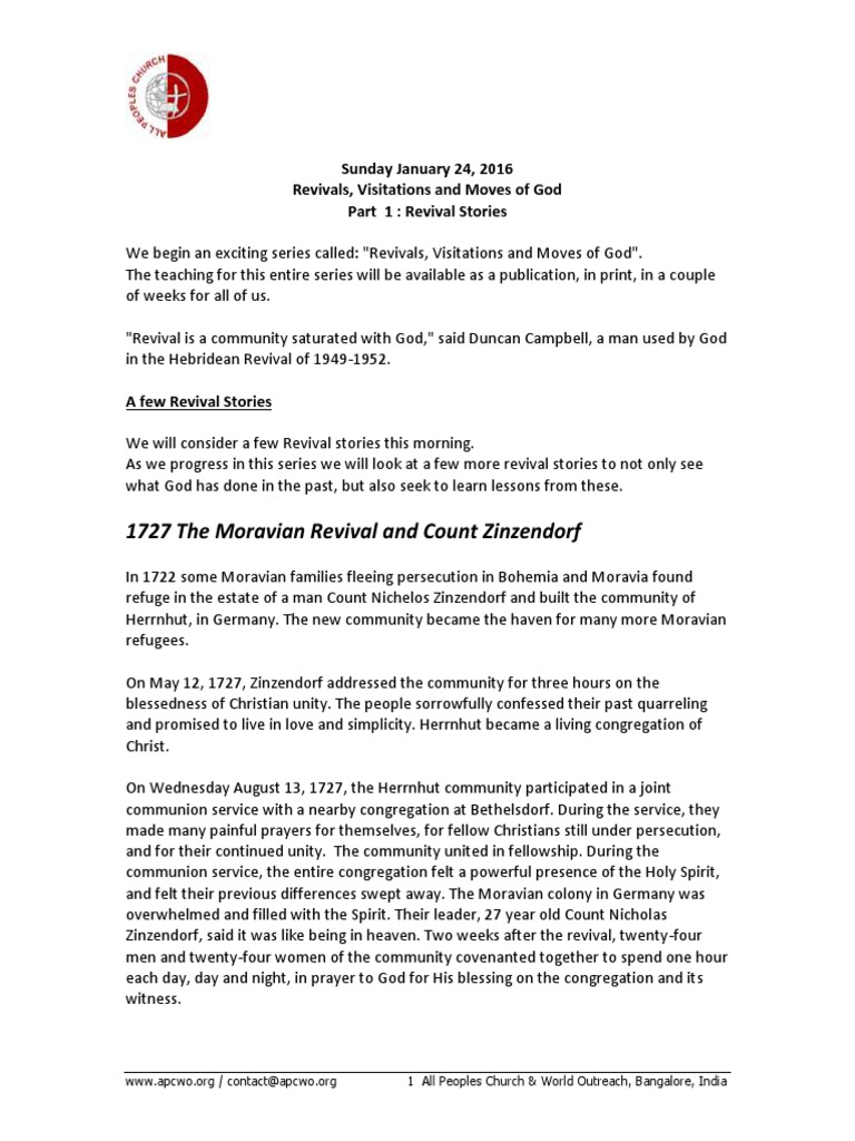 Revival Stories Ps Ashish Raichur Pdf Moravian Church Christian