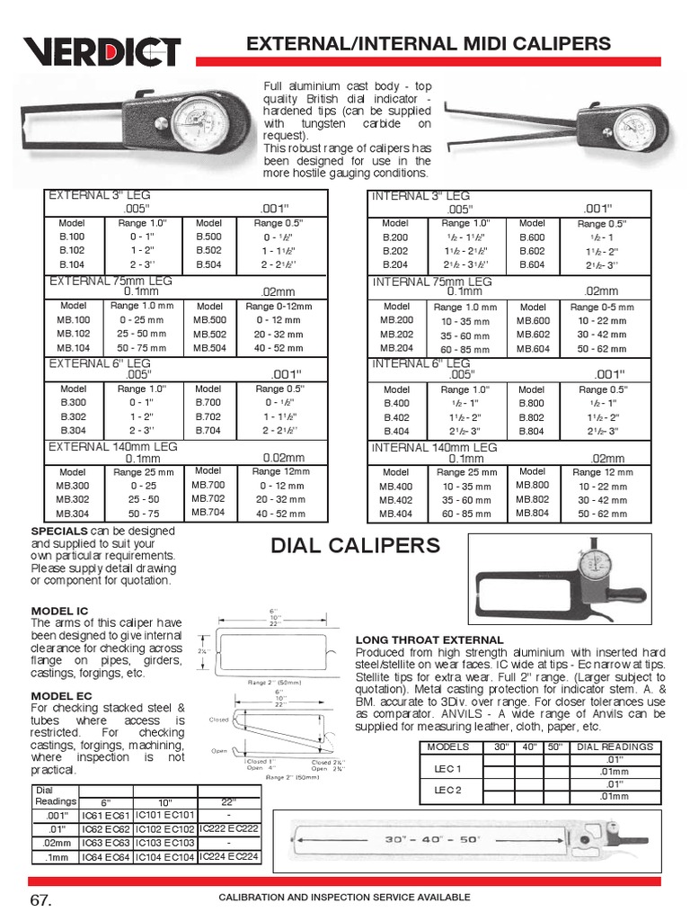 Verdict Caliper Gauges Internal and External Dial Caliper Gauges PDF