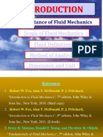 The Importance of Fluid Mechanics: Scope of Fluid Mechanics Fluid Definition Method of Analysis Dimension and Unit