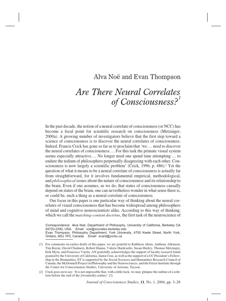 Neural Correlates of Consciousness Debate | PDF | Visual Cortex ...