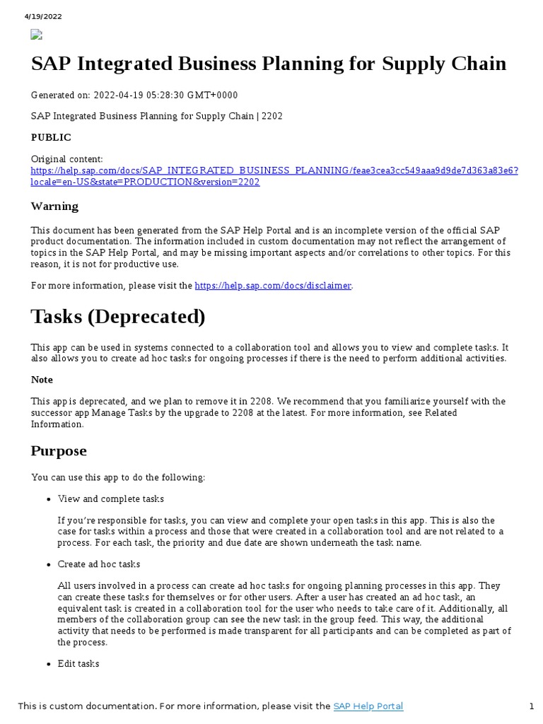 SAP Integrated Business Planning For Supply Chain: Purpose | PDF ...