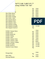 Menu Warung Seblak Teh 'Iah dengan berbagai pilihan mie, seblak dan minuman