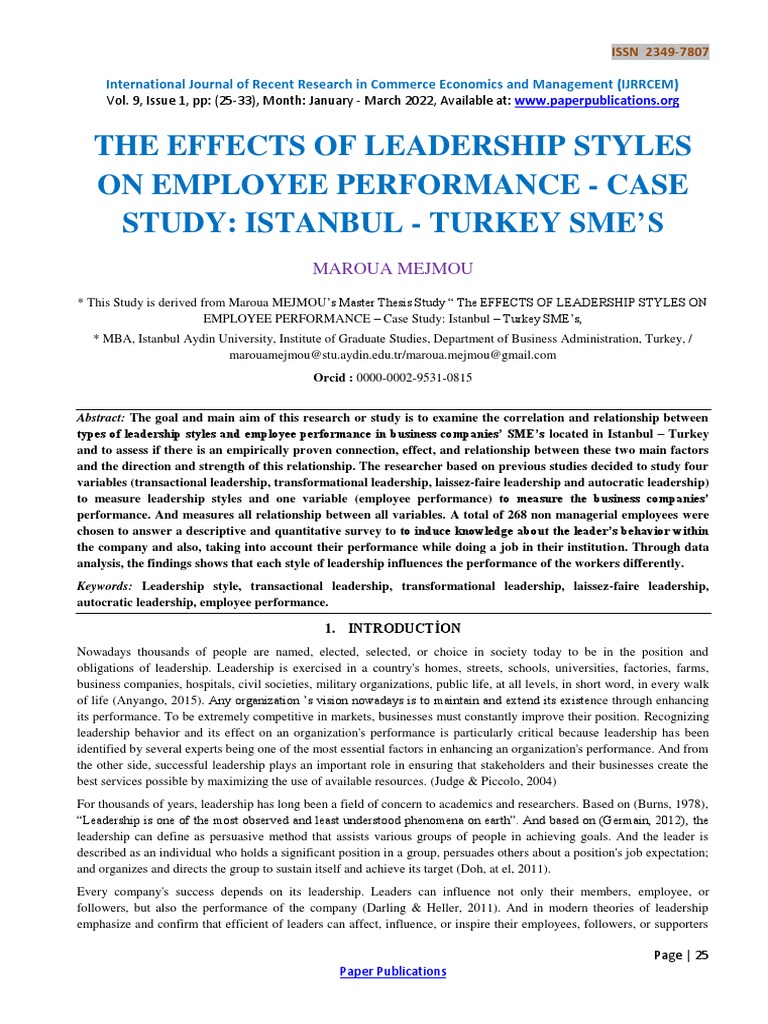 Leadership Styles Impact on SME Performance | PDF | Leadership ...