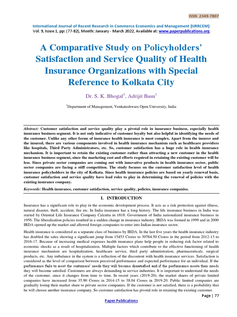 A Comparative Study On Policyholders' Satisfaction and Service Quality ...