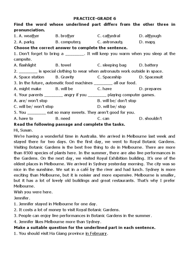 Practice grade 6 pdf