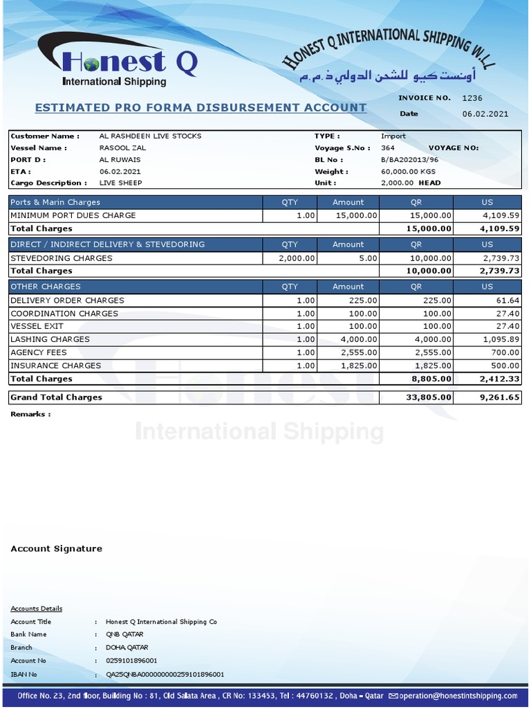 Estimated Pro Forma Disbursement Account PDF