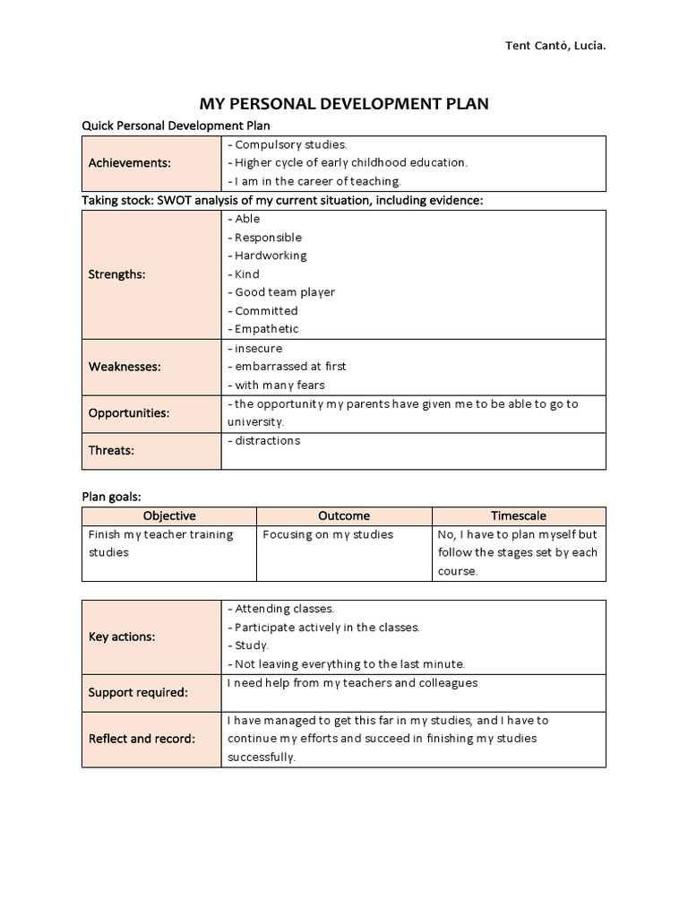 My Personal Development Plan | PDF | Teachers | Goal