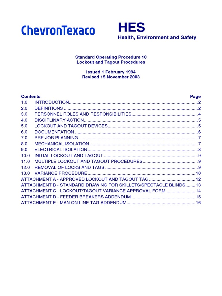 SOP10, Lockout and Tagout Procedures PDF Electrical Engineering