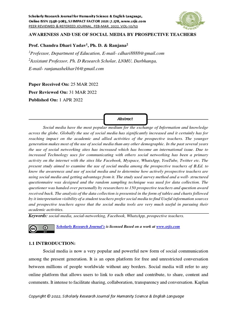 Awareness and Use of Social Media by Prospective Teachers | PDF ...