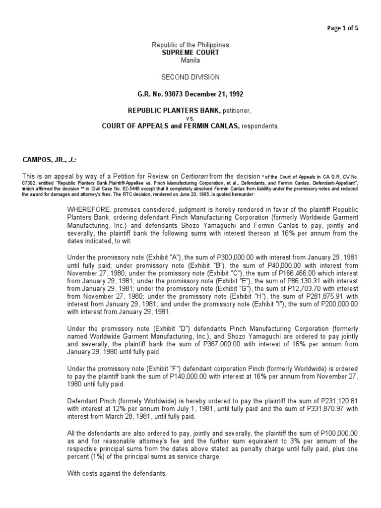 Republic Planters Vs CA PDF Legal Liability Negotiable Instrument