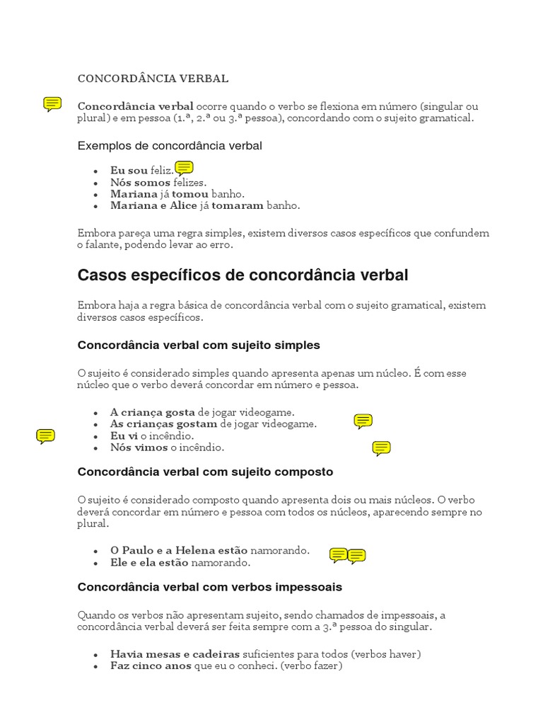 Língua Portuguesa - Regra importante de concordância verbal com os