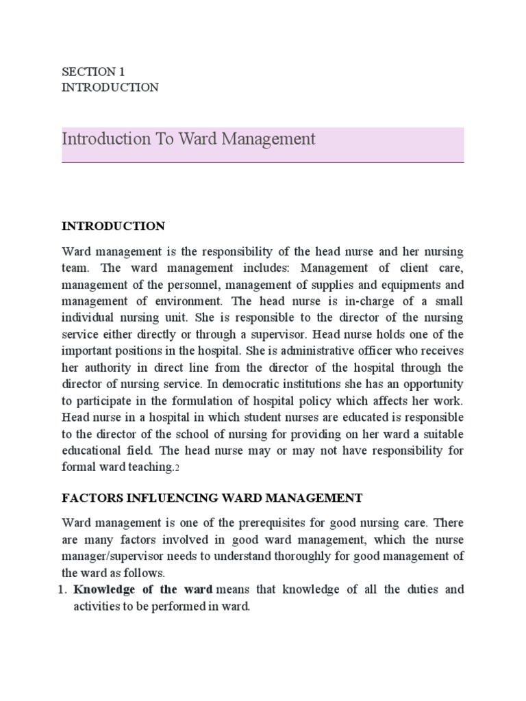 Key Factors in Effective Ward Management | PDF | Nursing | Hospital