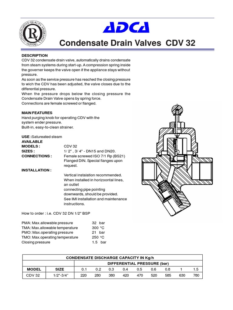 Condensate Drain Valves CDV 32: Description | PDF | Valve | Mechanical ...