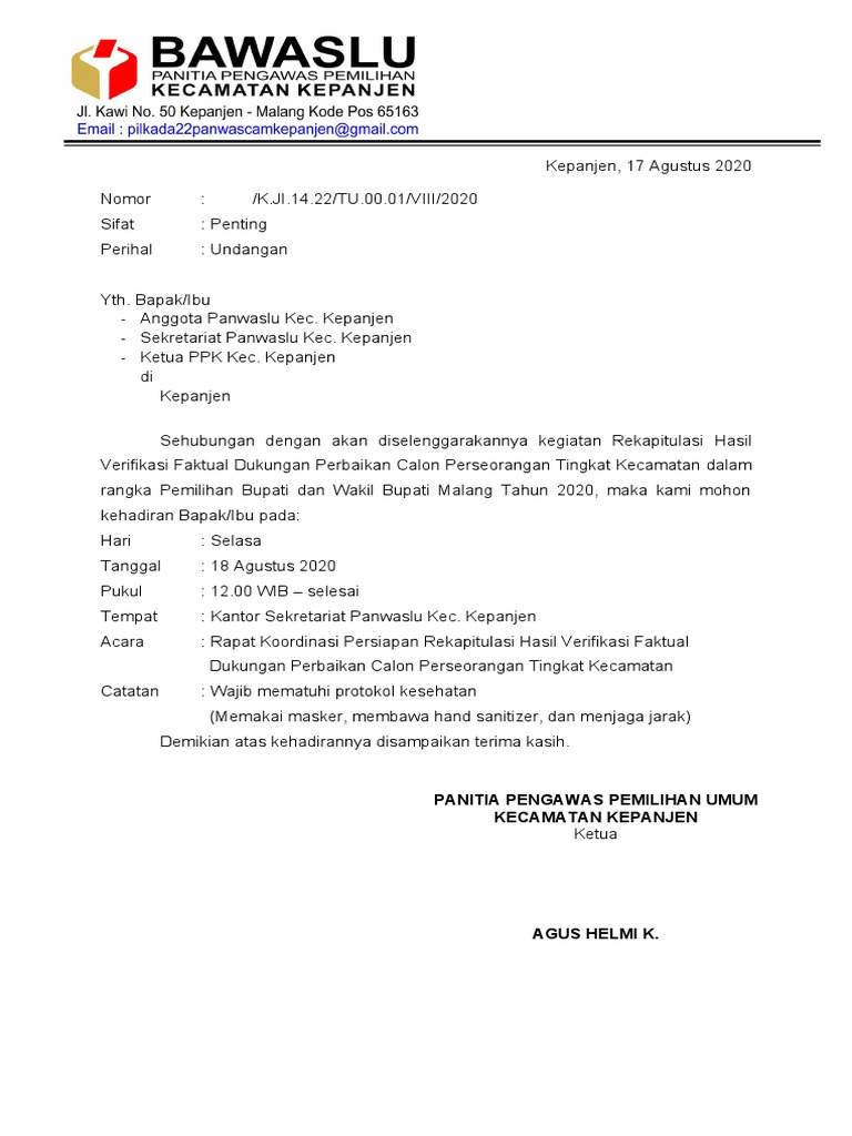 Undangan Rapat Agustus 20 (SPJ) | PDF
