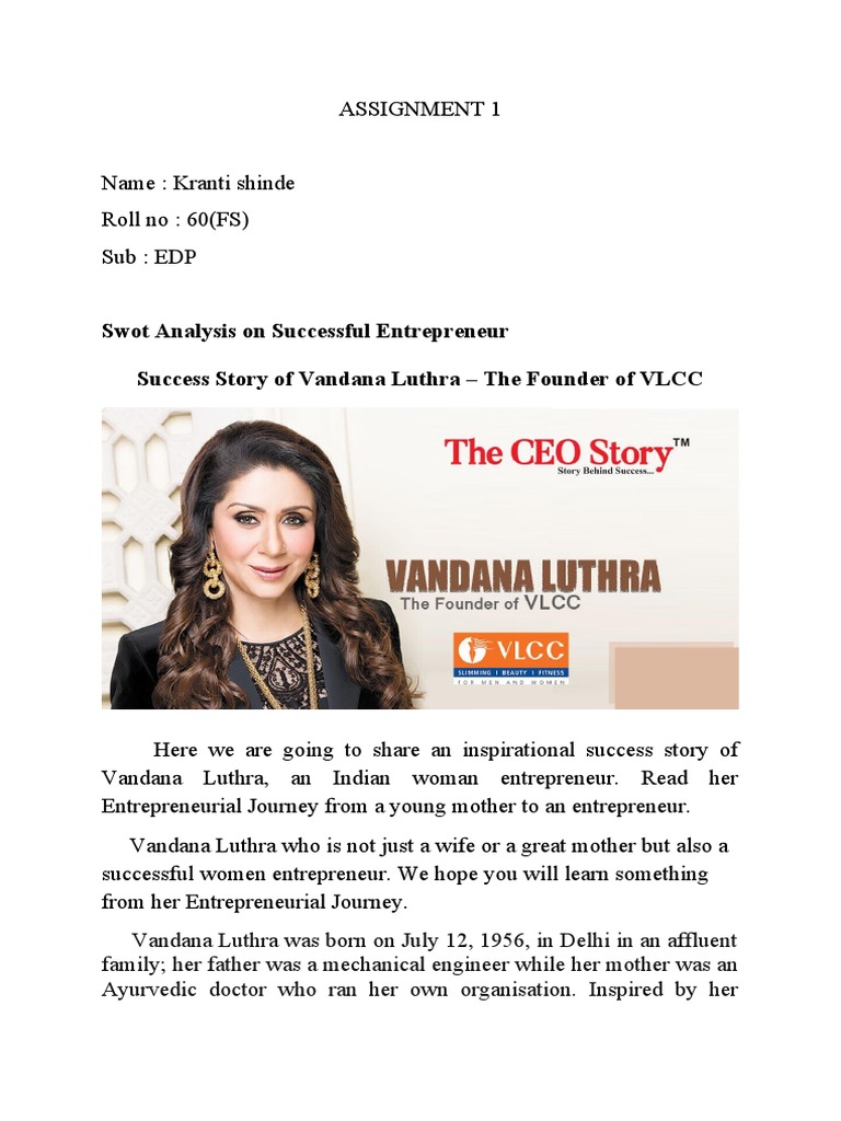 Swot Analysis On Successful Entrepreneur Success Story of Vandana ...
