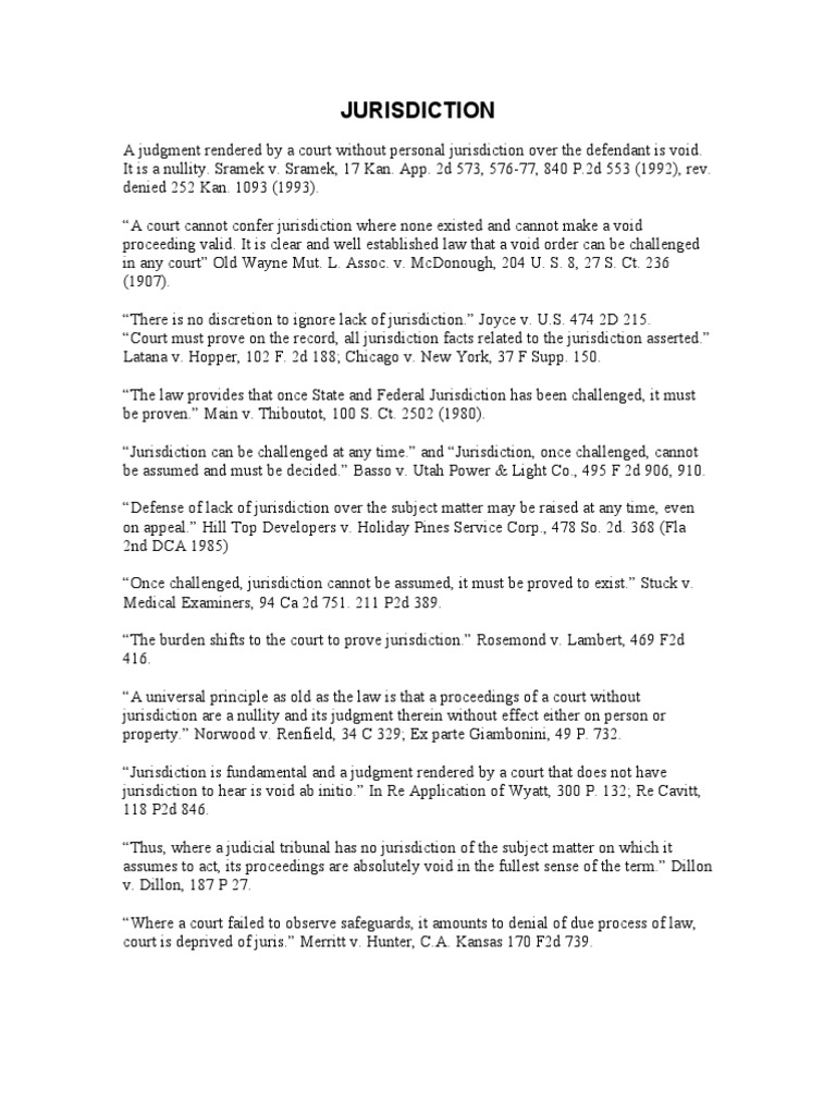 Jurisdiction Subject Matter Jurisdiction Jurisdiction