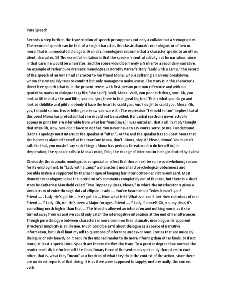 Meaning Of Pure Speech PDF Monologue Narration