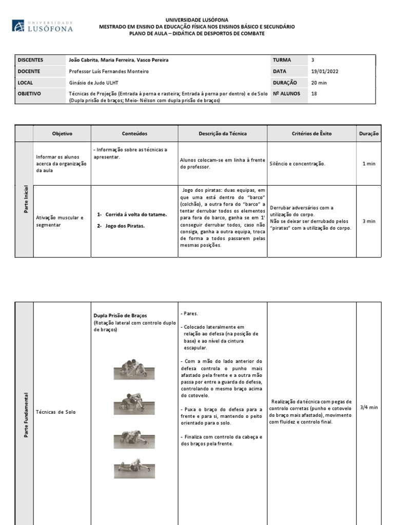 Plano de Aula: Técnicas de Judo | PDF