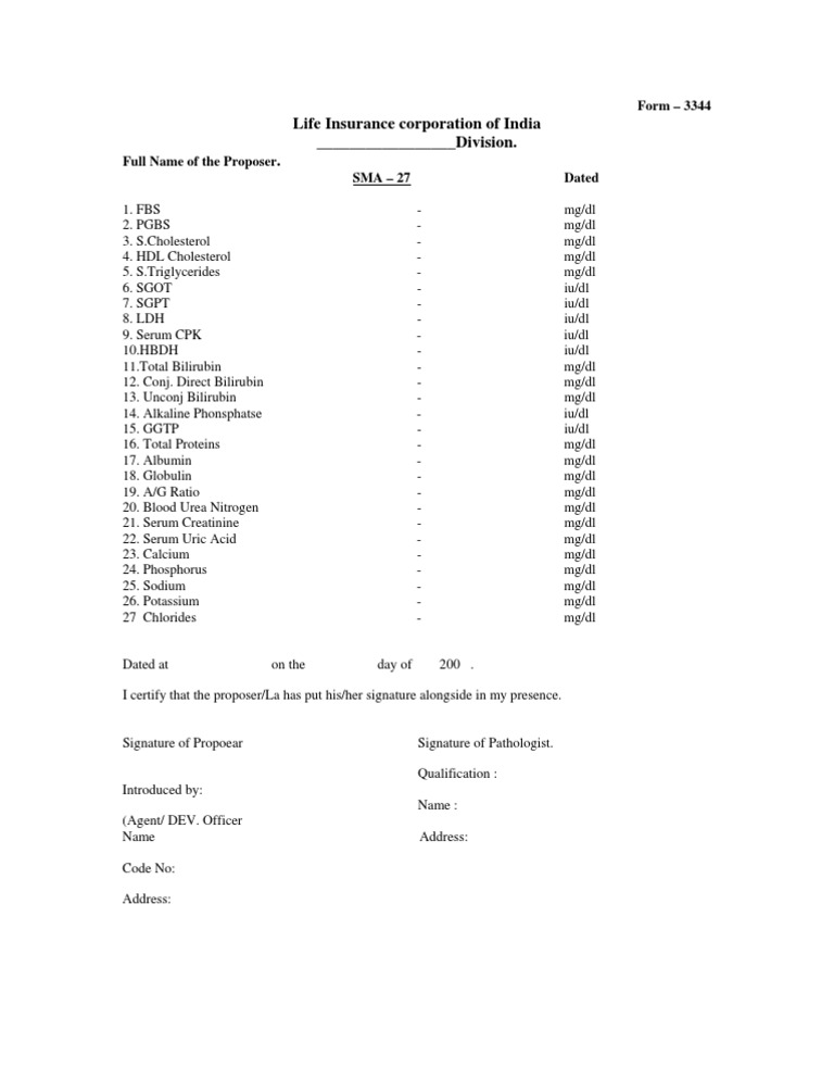 Life Insurance Form 3344 Details | PDF | Cholesterol | Medical Specialties