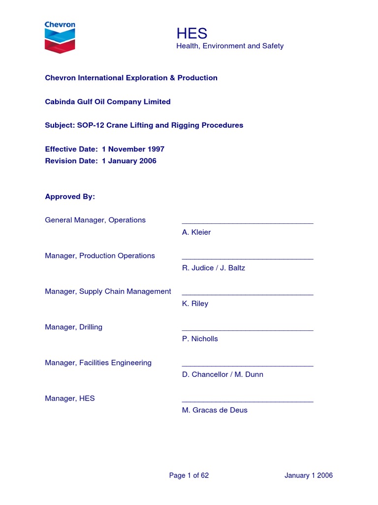 SOP-12, Crane Lifting and Rigging Procedures | PDF | Crane (Machine ...