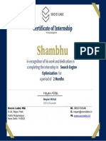Shambhu: Certificate of Internship