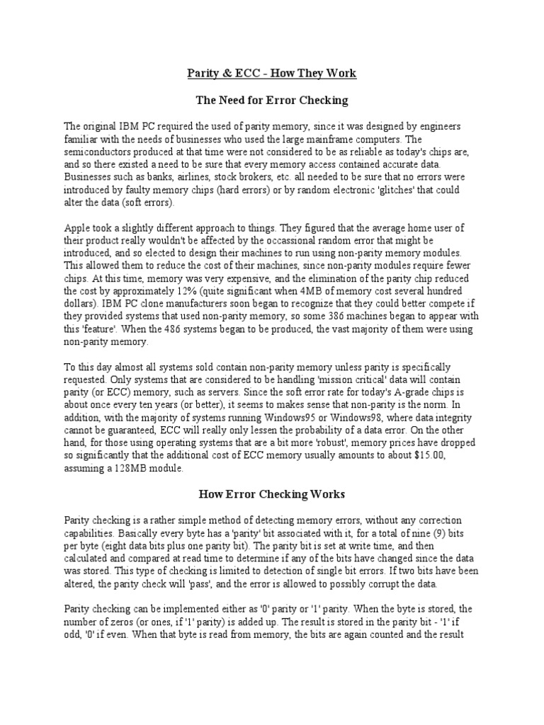 Understanding Parity & ECC Memory | PDF | Error Detection And ...