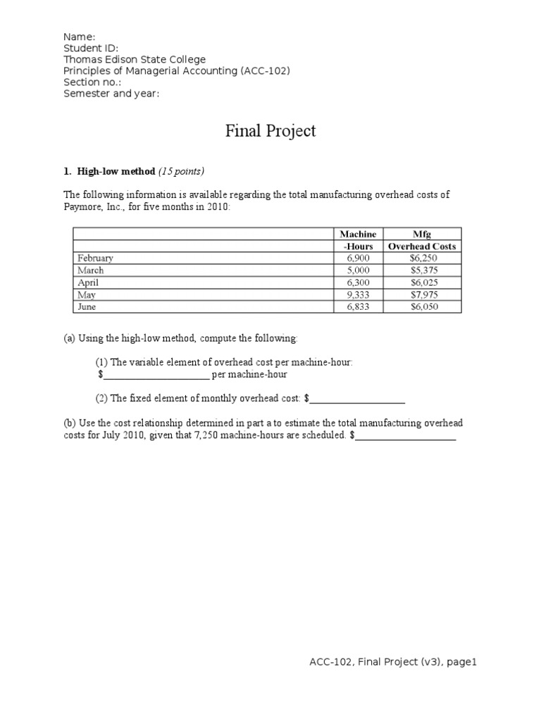 Managerial Accounting Final Project Guide | PDF | Capital Budgeting ...