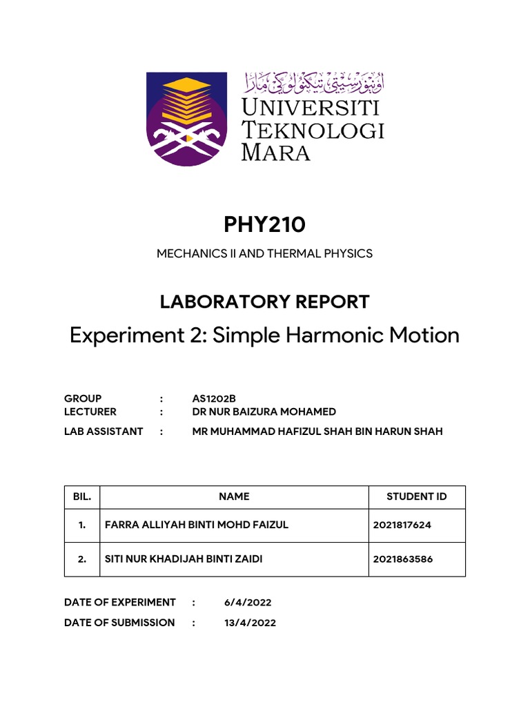 Simple Harmonic Motion Lab Report | PDF | Pendulum | Observational Error