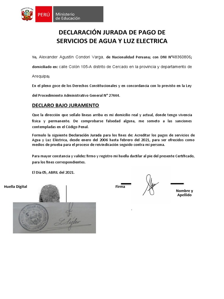 Declaración Jurada de Pago de Servicios | PDF | Derecho