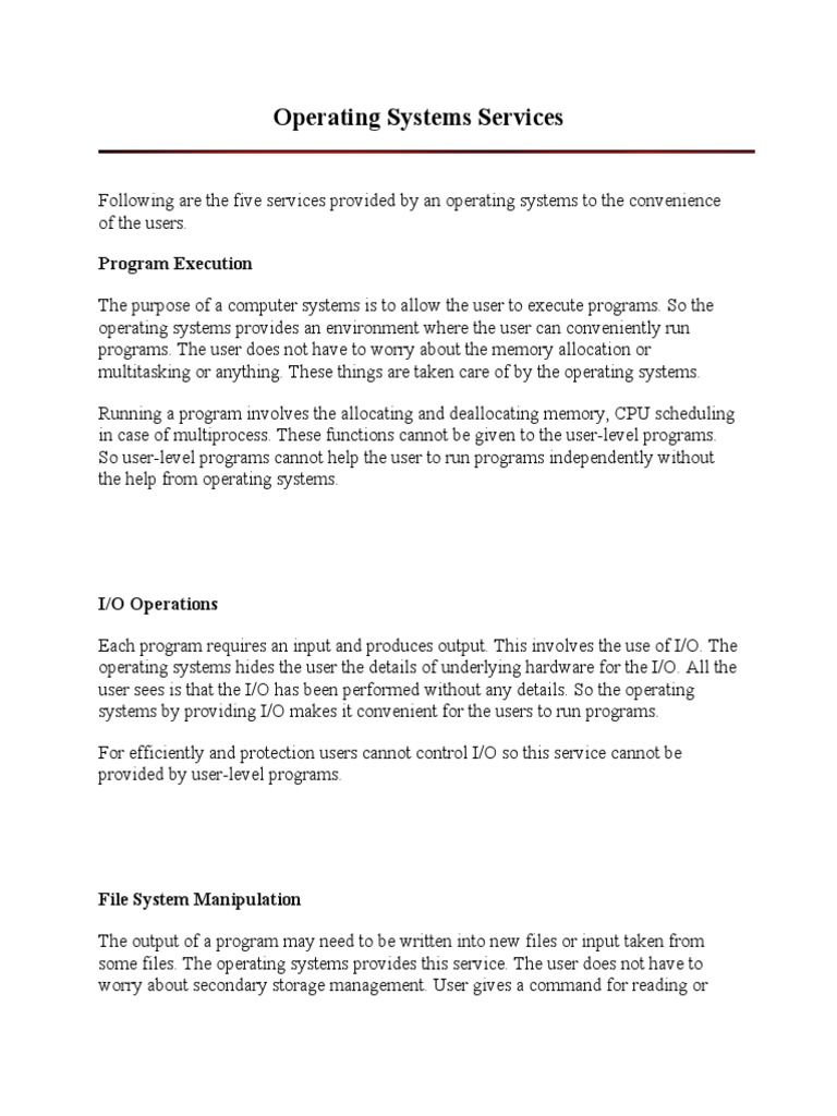 Operating Systems Services: Program Execution | PDF | Input/Output ...
