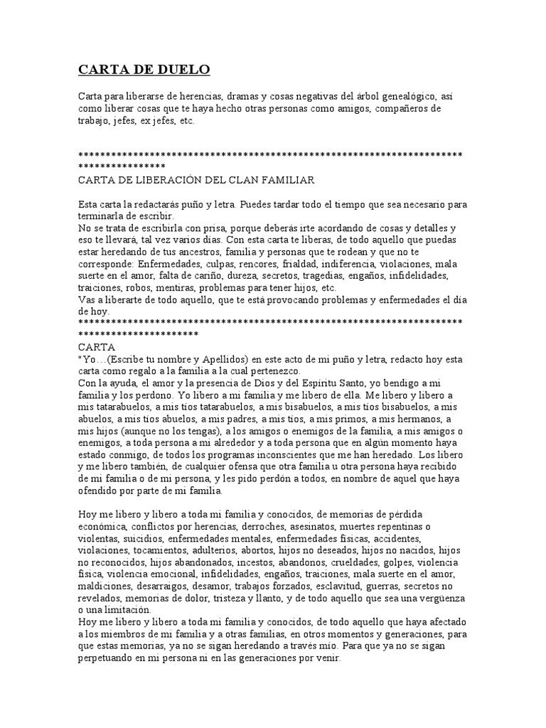 Carta de Duelo PDF