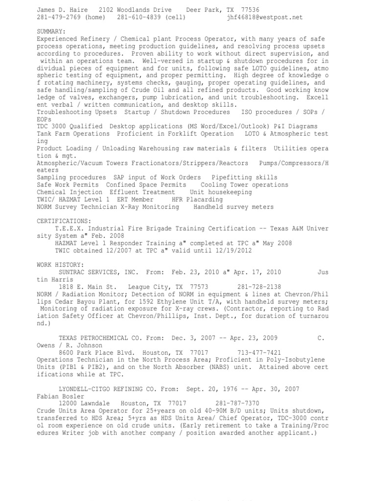 Process Operator or Operator Technician or Refinery Operator PDF