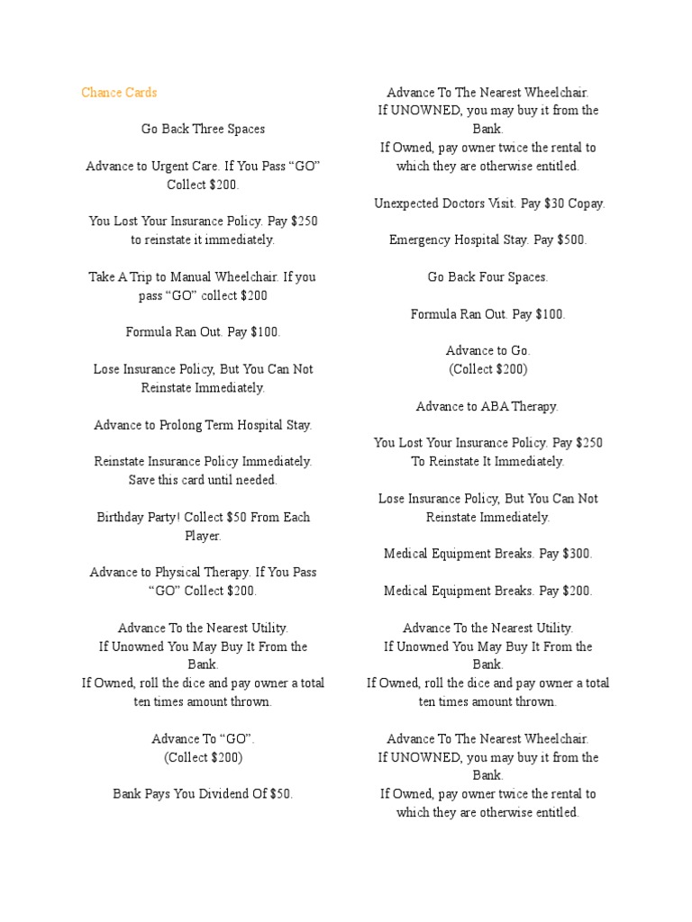 Community Chest and Chance Cards PDF Hospital Insurance