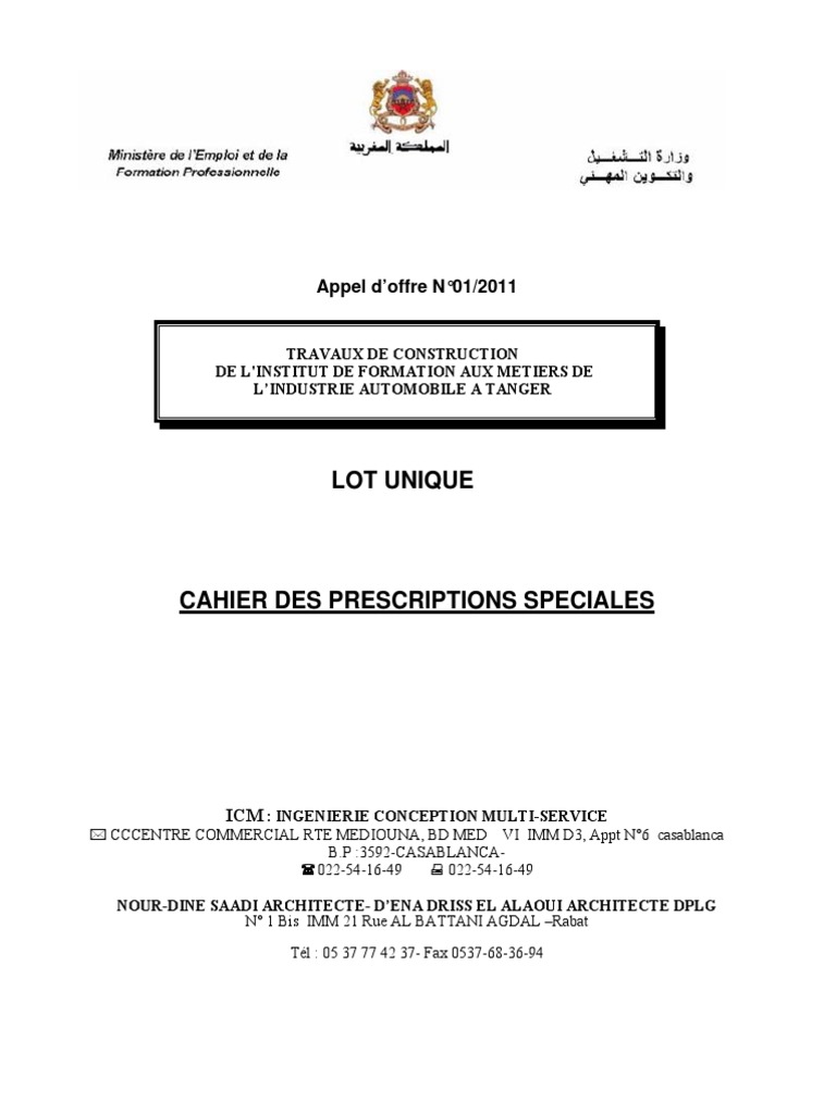 Page De Garde Diapo Cahier Des Charges Cahier de Charge Excellent Maroc | PDF | Cautionnement | Assurance