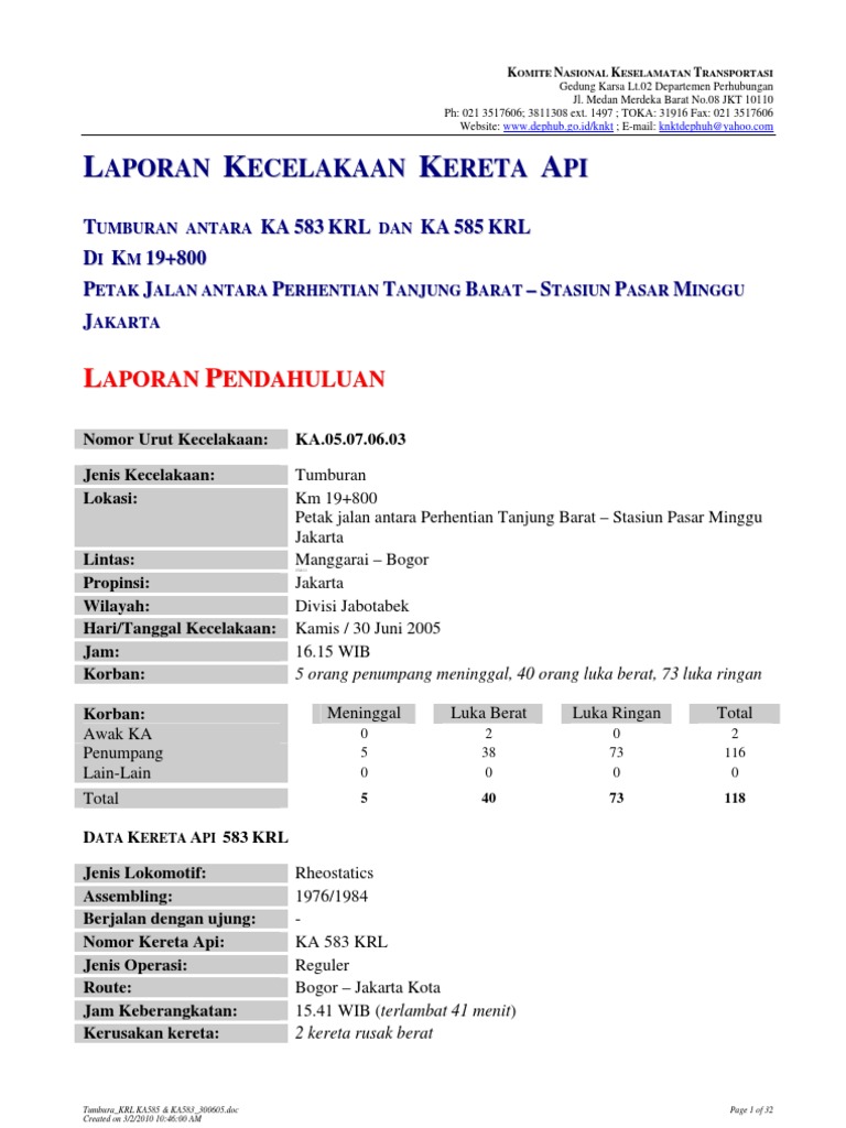 Contoh Laporan Kecelakaan