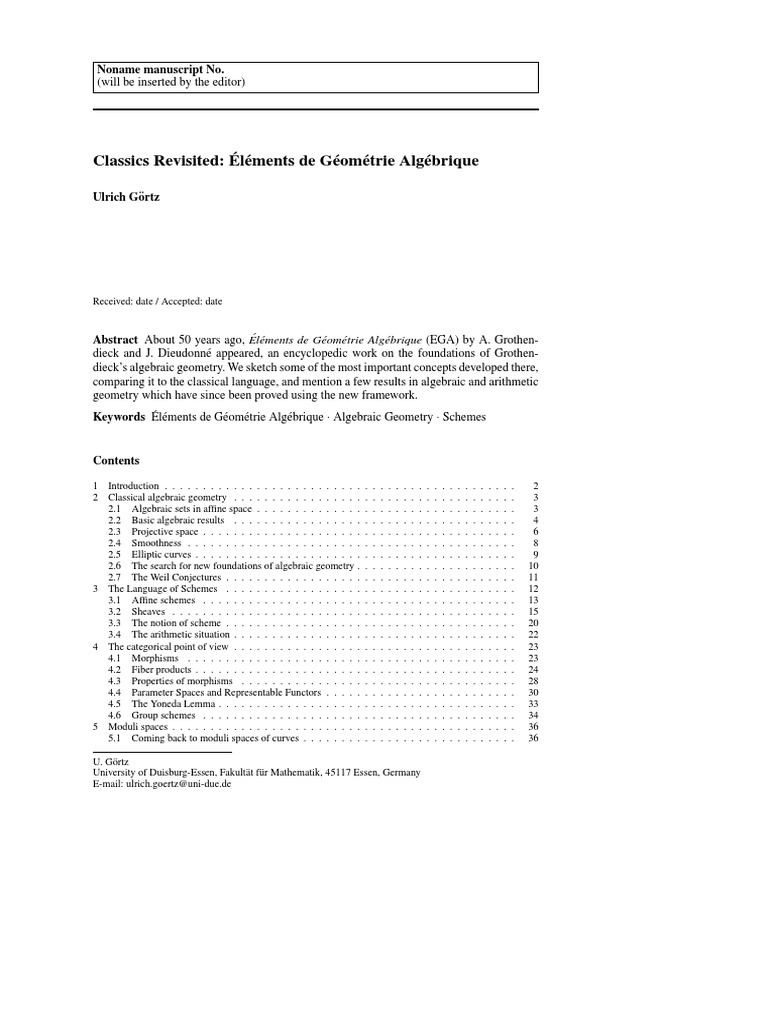 Classics Revisited EGA | PDF | Ring (Mathematics) | Field (Mathematics)