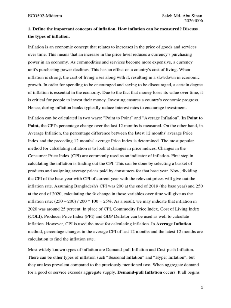 Define The Important Concepts of Inflation. How Inflation Can Be