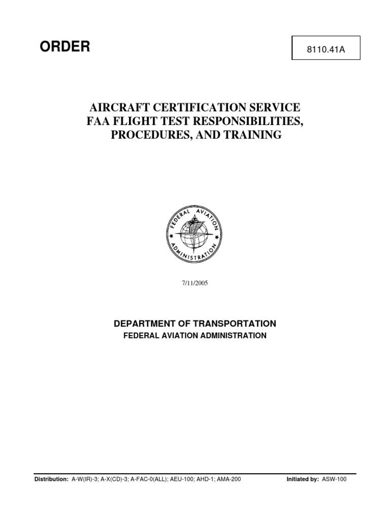 8110.41a Aircraft Certification Service Faa Flight Test