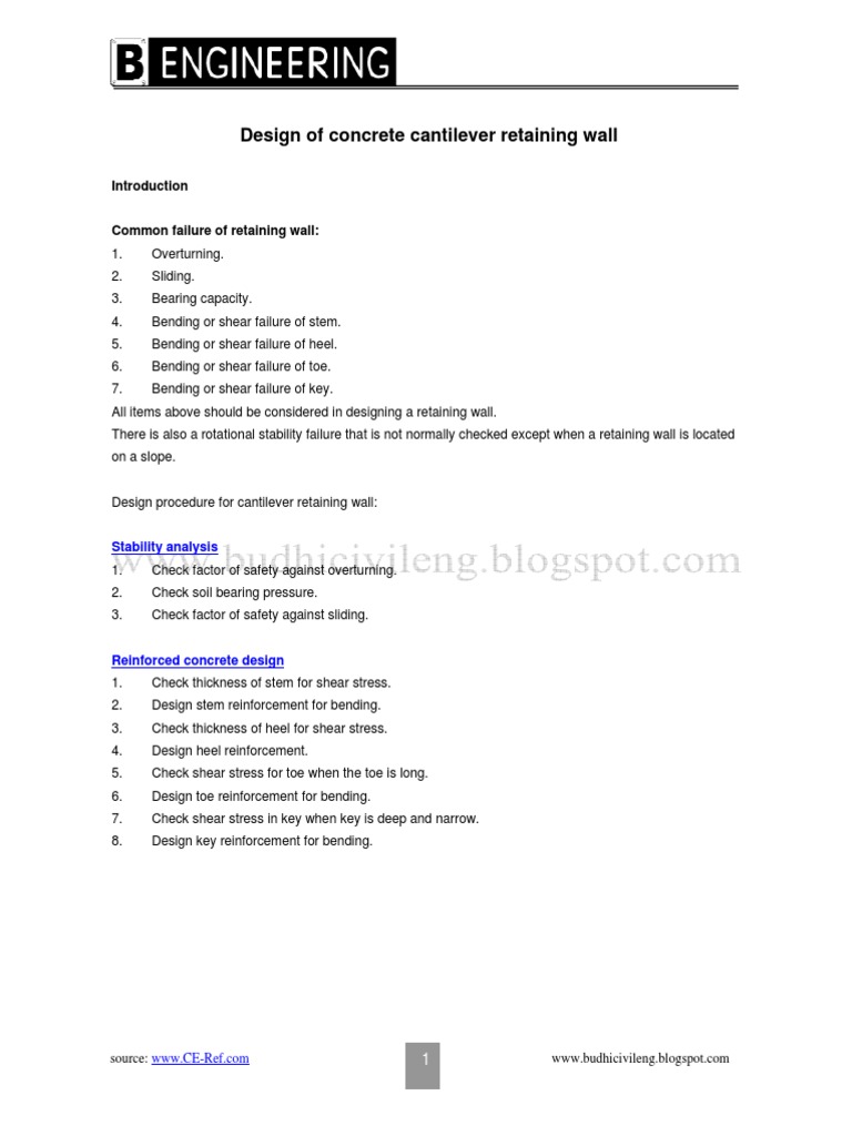 Cantilever Retaining Wall Design Guide | PDF | Thermal Expansion | Bending
