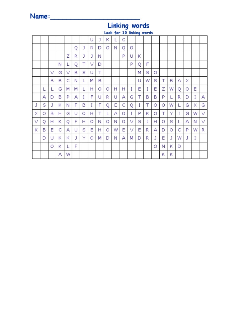 Wordsearch and Crossword Linking Words PDF Food And Drink